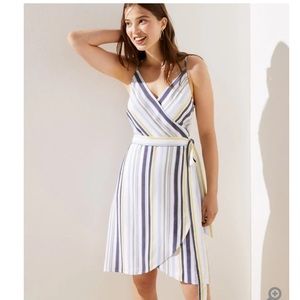 LOFT STRIPED STRAPPY WRAP DRESS IN YELLOW SORBET